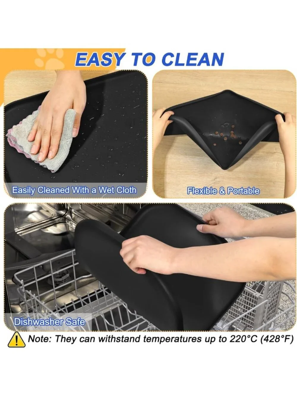 Waterproof Silicone Pet Food Mat with Raised Edge for Dogs & Cats - Easy Clean